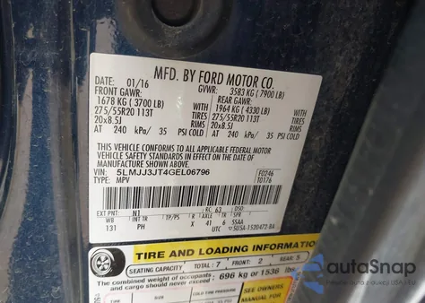 2016 Lincoln Navigator L Select из США, поврежденный, VIN 5LMJJ3JT4GEL06796